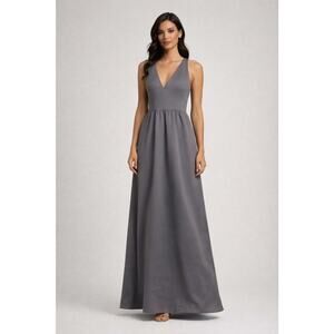 Amsale Women’s Gray Maxi Dress Size 12 V-Neck Sleeveless Party Cocktail